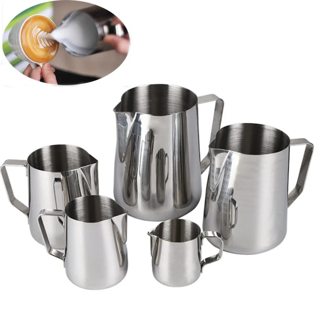 

Stainless Steel Milk Frother Coffee Latte Container Pitcher Art Jug Pull Flowers Coffee Espresso Cup 150ml/350ml/600ml/1000ml