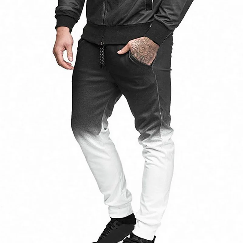 White Pants Толстовки осень Для мужчин комплекты спортивных костюмов для девочек модные Повседневное 3DGradient Спортивный костюм Толстовка впитывает пот и Штаны тонкий бегунов спортзал Штаны костюм Человека - Цвет: White Pants