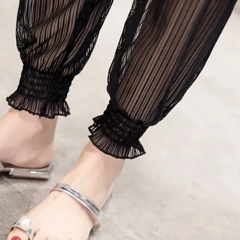 2020 Летние повседневные женские брюки прозрачные сексуальные модные черные