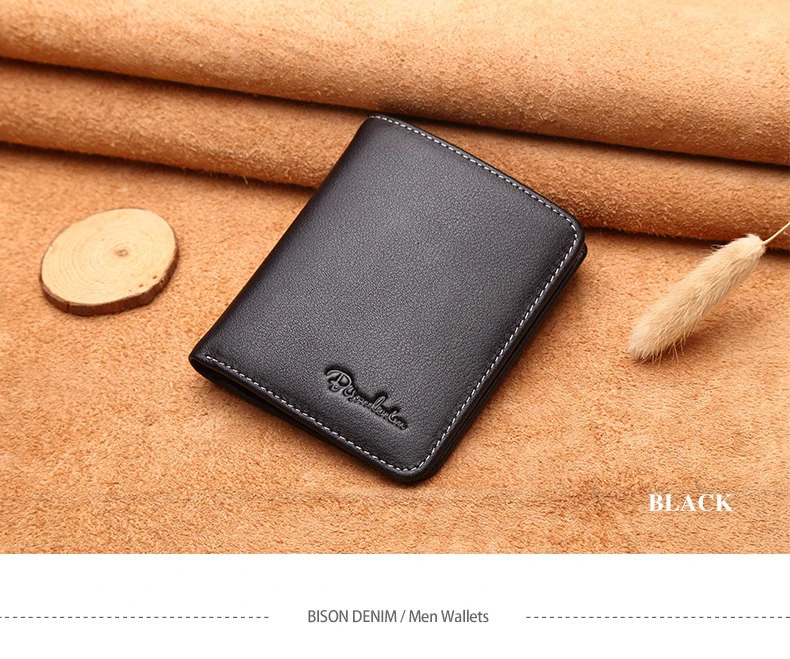 BISON DENIM мужские кошельки черный кошелек из натуральной кожи для мужчин бизнес-держатель для карт мужской кошелек мини N4429