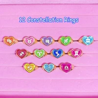 egirl style rainbow heart 12 constellation rings for women y2k jewelry vintage cute copper open ring 2000s fashion friends gifts