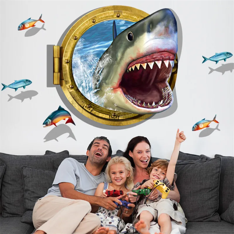 3D настенная наклейка s ванная комната пол Акула детские комнаты ПВХ 60*90 см Съемный