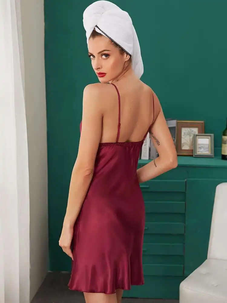 

Babydoll Seda Mujer Sexy Robe Femme Summer Silk Nightdress Lace Skirt Night Dress Women NightgownSkirt Gown Sets Sleep Top