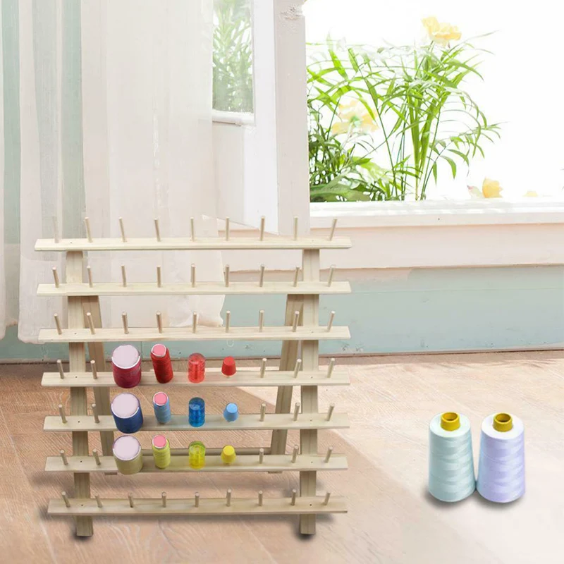 

63 Spool Wood Sewing Thread Stand Organizer Embroidery Storage Rack Holder Bracket HOT