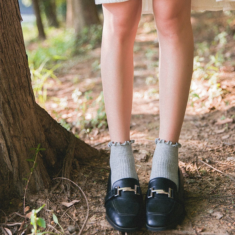 Однотонные носки с оборками по краям в стиле ретро женские милые японском для