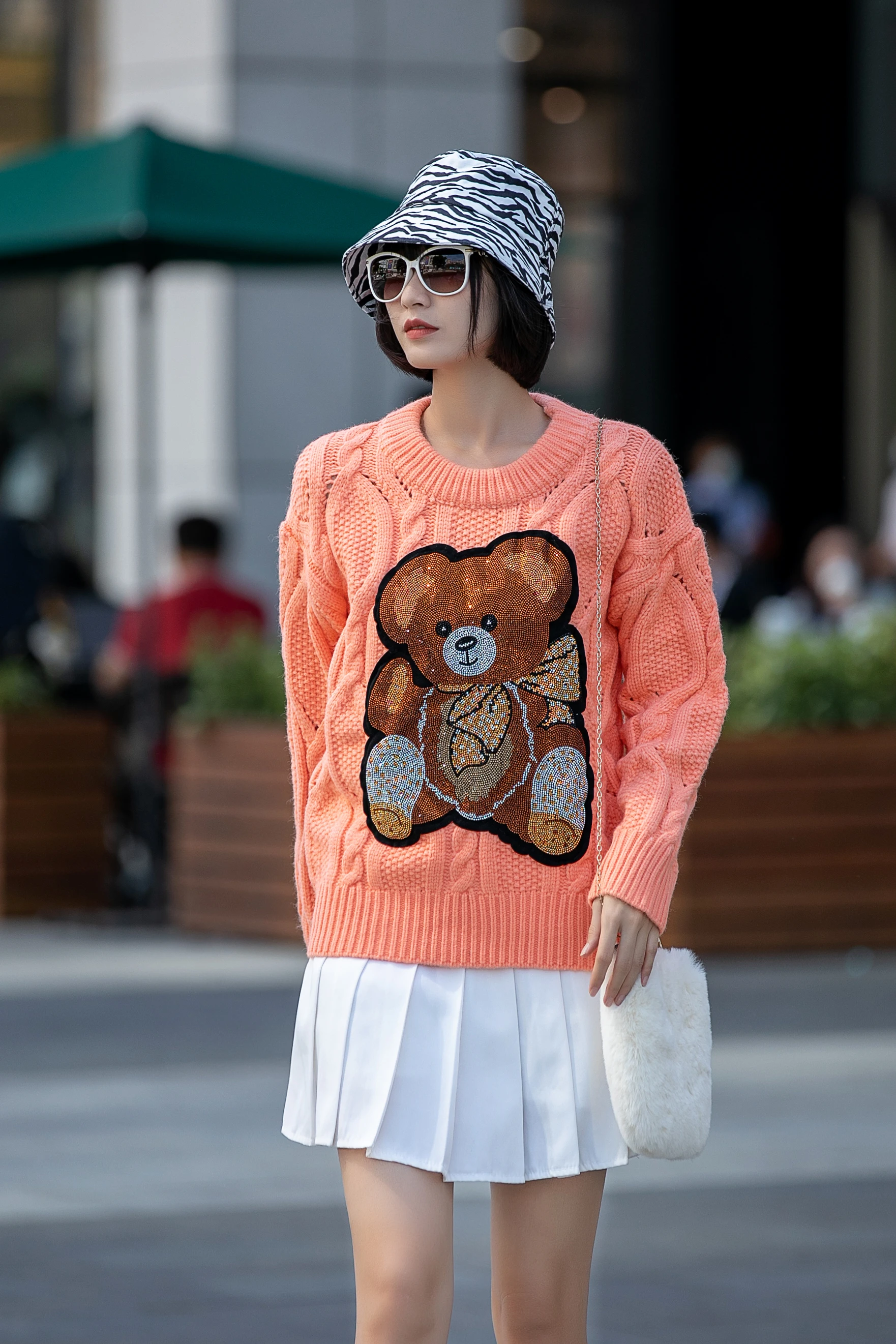 

Women Fashion Solid Color Yellow Cute Bear Sweater Cartoon Pullover Tops for Women