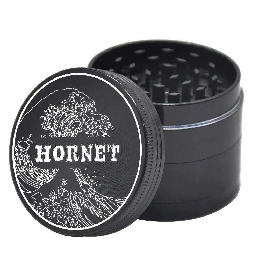 

HORNET Black Zinc Alloy Tobacco Herbal Grinder 50mm 4 Layers Metal Smoking Herb Grinder