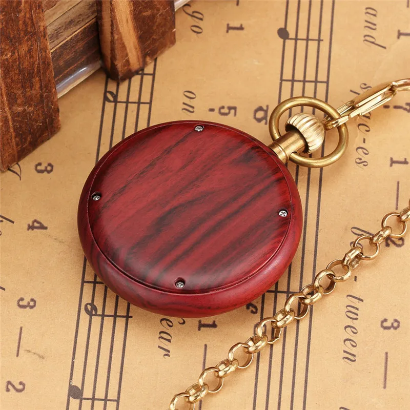 Steampunk Nature Red Sandalwood Watches Unisex Skeleton Automatic Mechanical Watches Roman Numeral Pendant FOB Clock Chain Gift