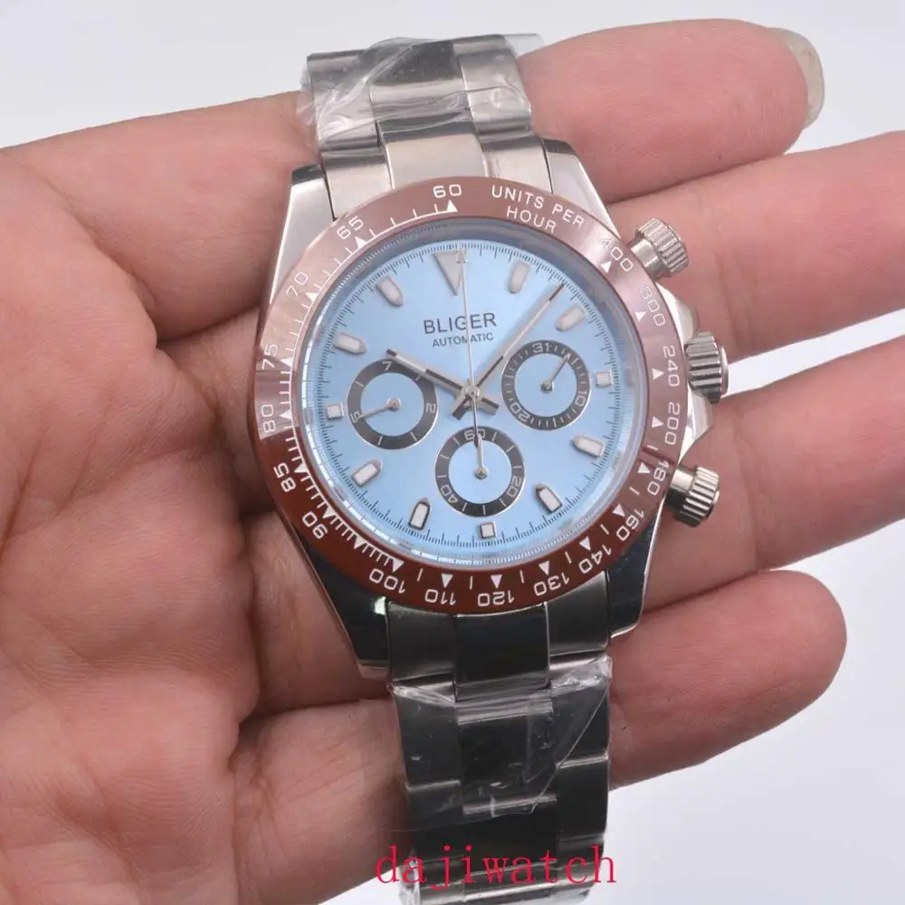 Роскошные мужские автоматические часы с синим циферблатом и сапфировым стеклом