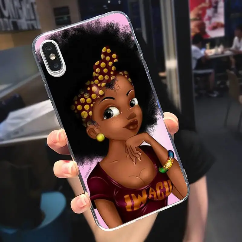 

African Afro Melanin Poppin Black Girl Phone Case Transparent for iPhone 6 7 8 11 12 s mini pro X XS XR MAX Plus