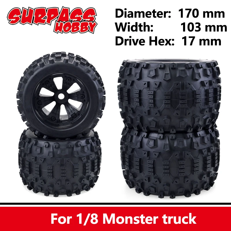 Шина для обода колеса Surpass Hobby 4 шт. 170 мм 17 внедорожника 1/8 Monster Truck Ру автомобиля