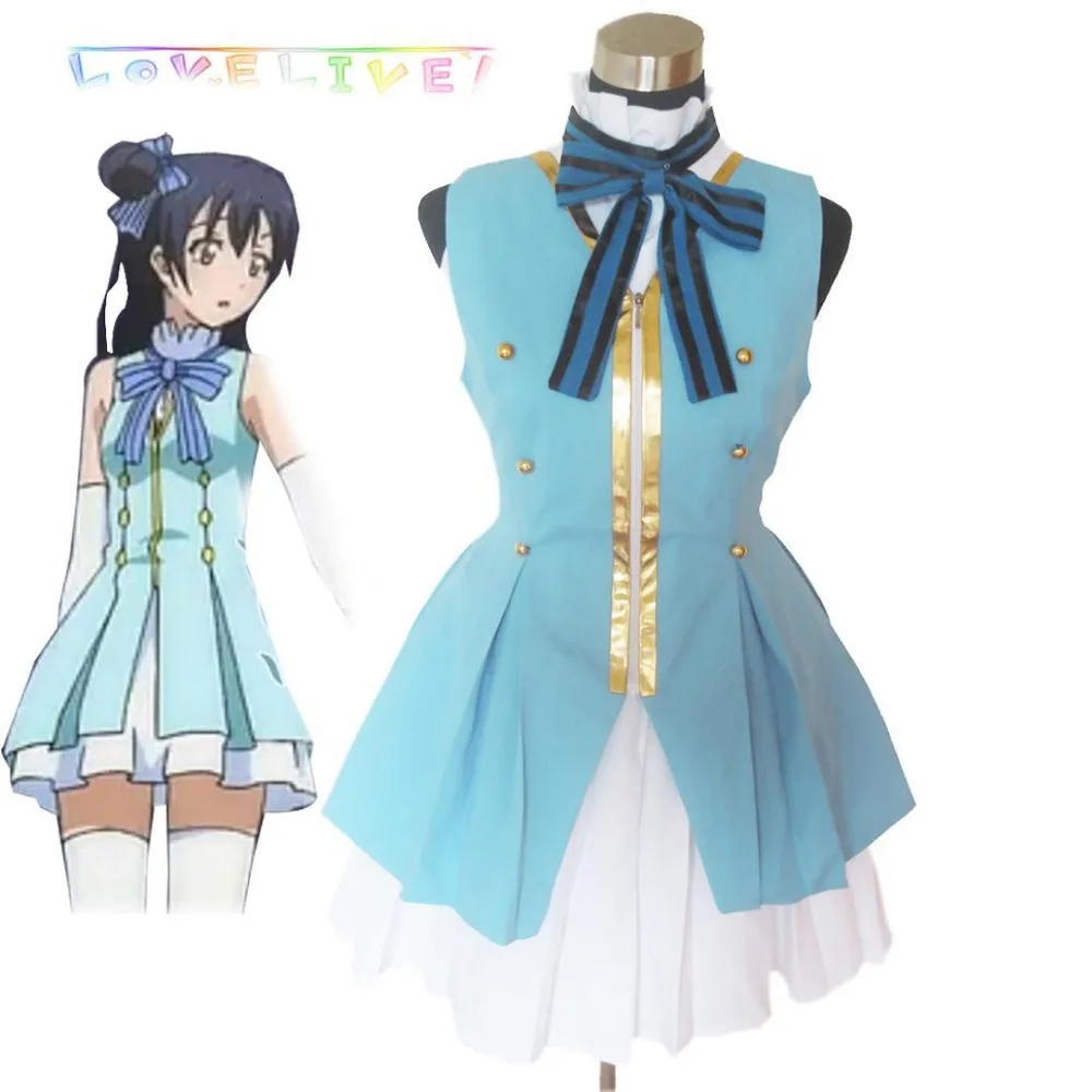 

Unisex Cos Anime LoveLive! Sonoda Umi Lolita Sky Blue Cosplay Costumes Sets Maid Suit apron dress