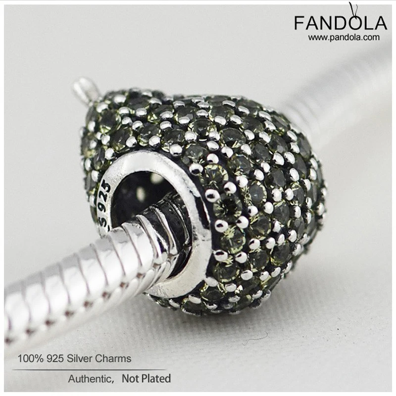 Подвеска из серебра 100% пробы с зелеными кристаллами для женского браслета beads