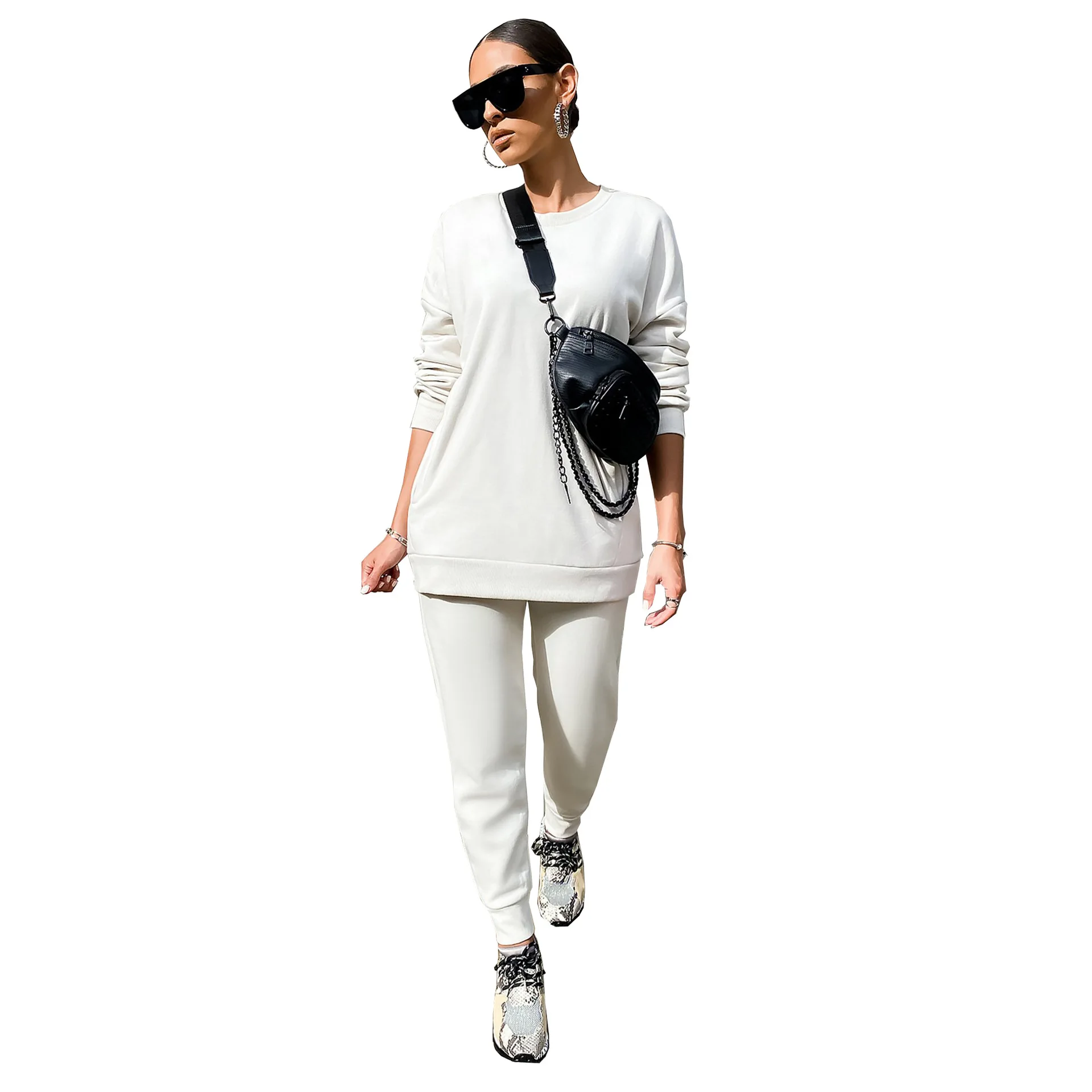 

HAOOHU Solid Casual Tracksuit Women Sports 2 Pieces Set Sweatshirts Pullover Hoodies Suit 2021 Home Sweatpants Outfits