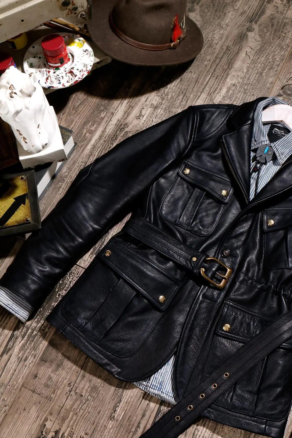 

No coating deerskin leather tweed jacket
