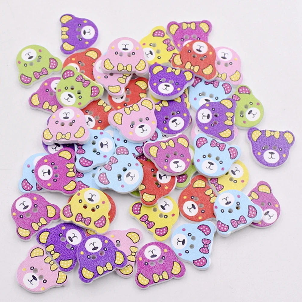 

50Pcs Bear Head Shape Wooden Button s DIY Crafts Scarpbooking Sewing Accessories