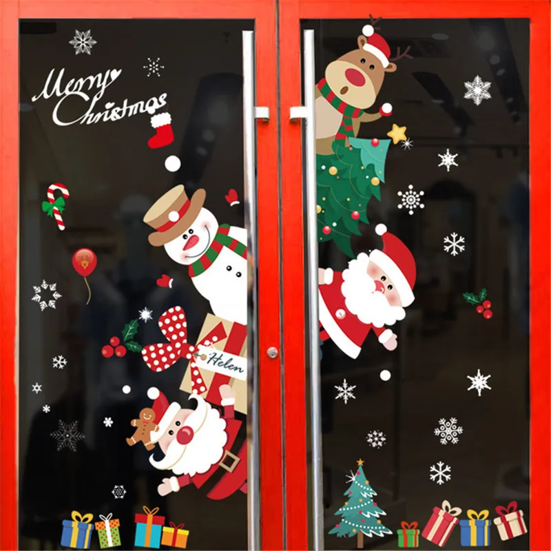 

2022 Merry Christmas Window Stickers Christmas Decorations for Home Xmas Wall Sticker Kids Room Wall Decals New Year Stickers