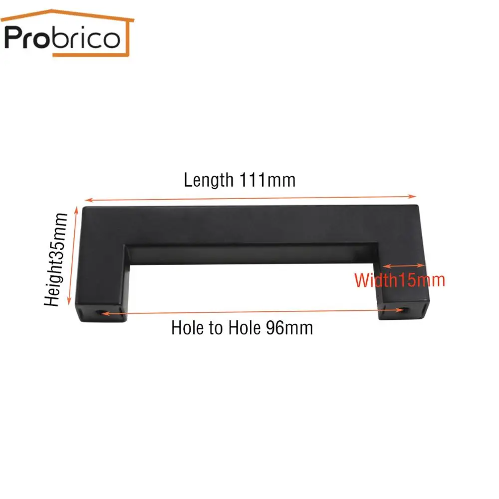 15mm 96 Probrico черный цвет, для шкафов ручка квадратная бронзовые ручки для мебели кухонные дверные ручки шкафа ручки для ящика шкафа Ø10/12/15 мм - Цвет: 15mm 96