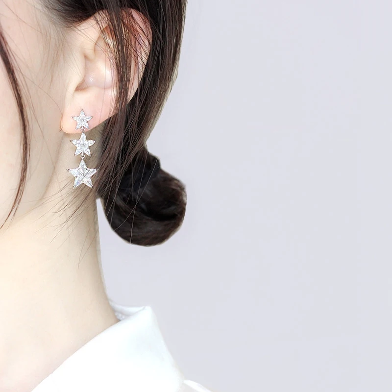 

New Star Dangle Earrings for Girls Christmas Bijoux Gift Fashion Wedding Party Cubic Zirconia Women Dangling Earing Jewellery