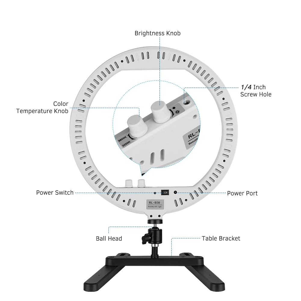 13 &quotСелфи настольная светодиодная кольцевая лампа высокой мощности 30 Вт