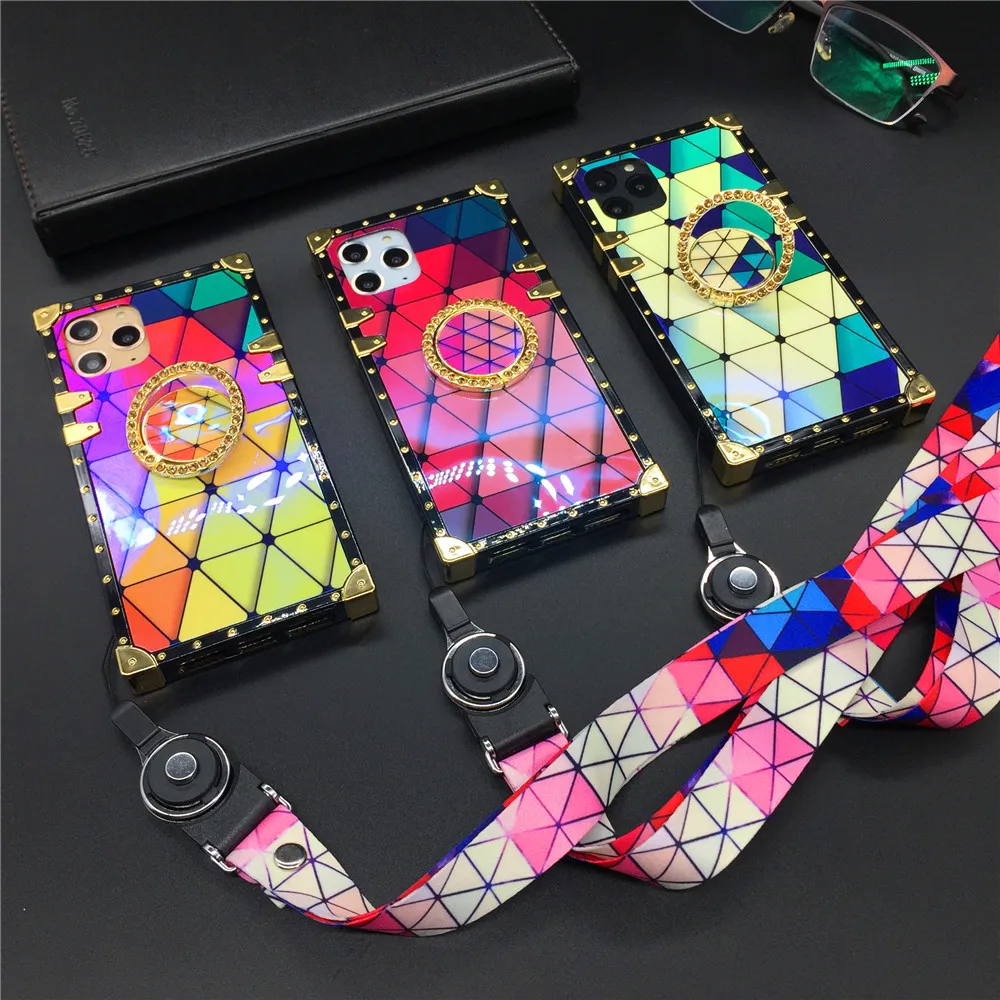 Роскошный лазерный чехол для iphone 12 11 PRO MAX X XS XR 7 8 6 6S цветной квадратный Samsung S20 Ultra S10