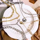 Ожерелье женское многослойное с кулоном в виде бабочки, монеты, толстая цепочка золотого и серебряного цвета, 2021