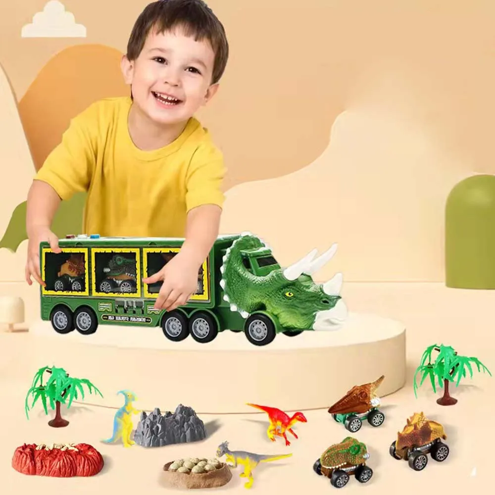 

Dinosaur Toy Car Transport Truck Pull Back Vehicle Container Storage Model Lighting Music Kids Toys Boys Children Birthday Gift