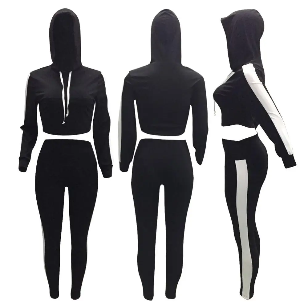 

Ladies' long sleeve hooded suit for home and sweatpants suit for two pieces