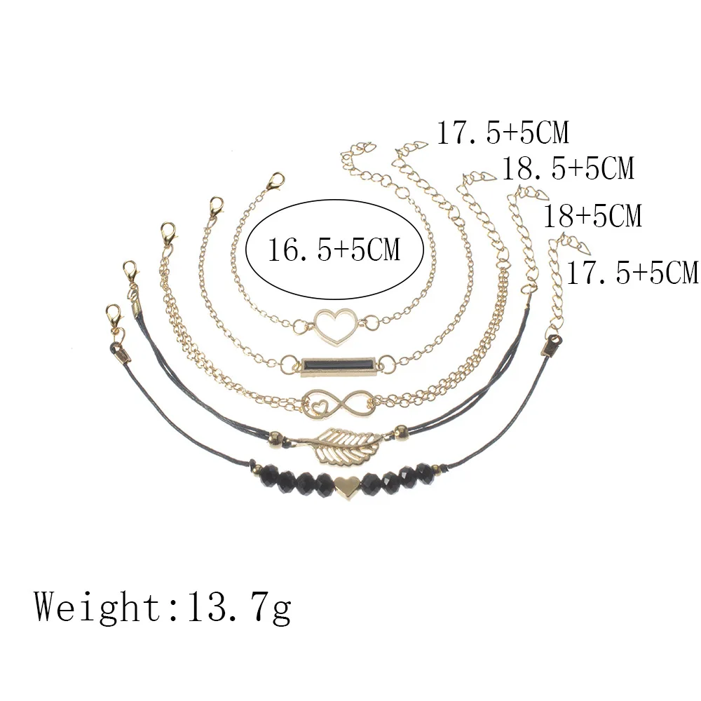 Женский браслет с бусинами и шармами цепочка из сплава золотого цвета черными