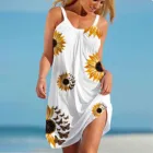 Летнее пляжное платье, женское модное свободное мини-платье с принтом подсолнухов, Женский праздничный сарафан без рукавов в стиле бохо, пляжная одежда