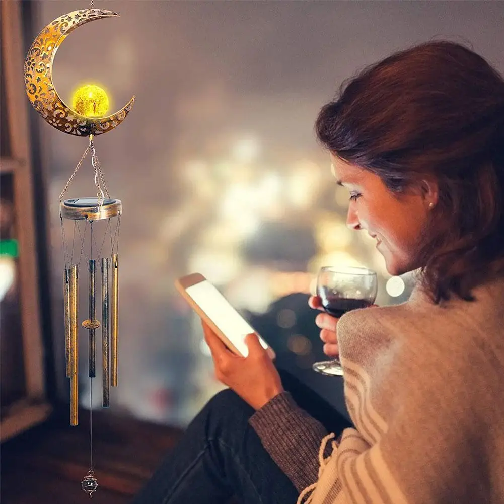 New Solar Lights Wind Chimes Outdoor Waterproof Hanging Bells Lamp With Moon Star Shape For Party Garden Festival Dec X0s2 | Дом и сад
