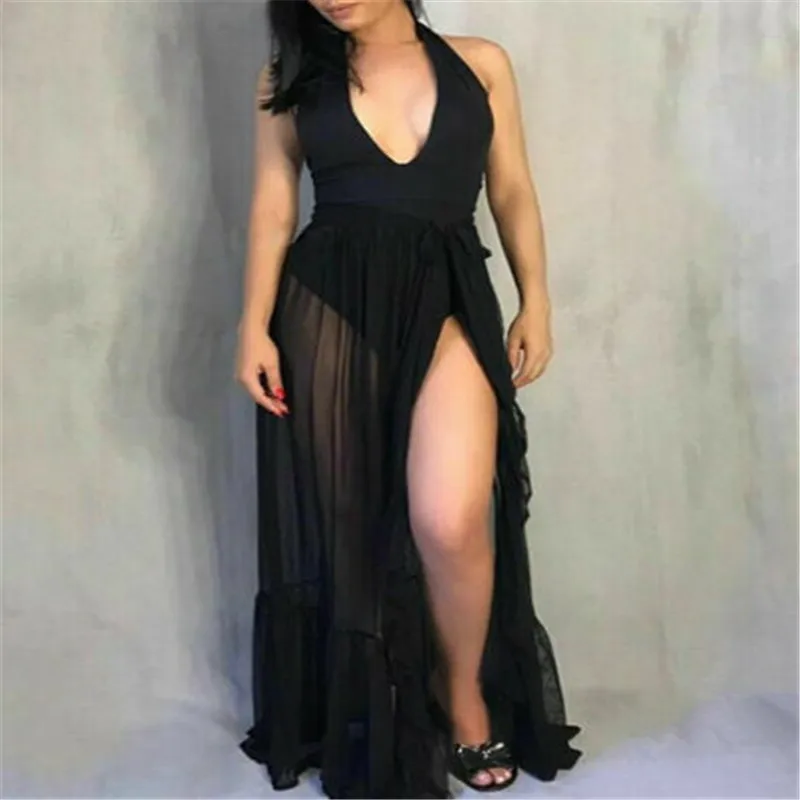 Женское пляжное платье-парео однотонное макси-платье в горошек с принтом саронг