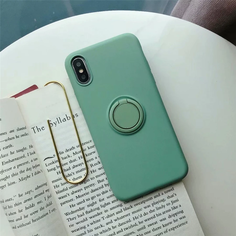 Магнитный держатель кольца для телефона для iPhone XS MAX XR X 8 7 6 6S Plus тонкие Чехлы вращение на 360 градусов Автомобильный держатель Крышка - Цвет: Зеленый