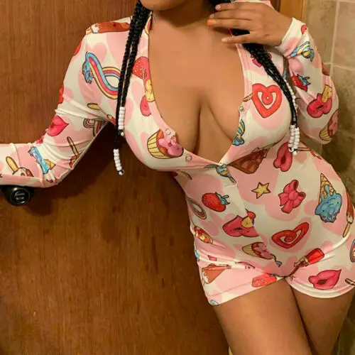 

Women's Lady Sexy Bodysuit Romper Long Sleeve Shorts Leotard