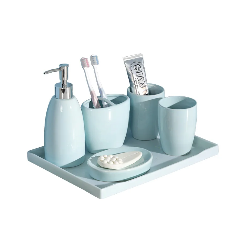 

European 5 piece / ceramic bathroom accessories set soap dispenser toothbrush holder soap box wash set / bathroom supplies