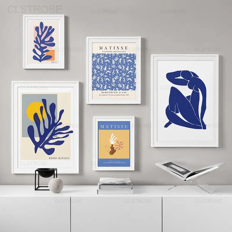 

French Henri Matisse Blue Posters and Prints Nordic Abstract Coral Canvas Paintings Living Room Decoration Wall Art Pictures