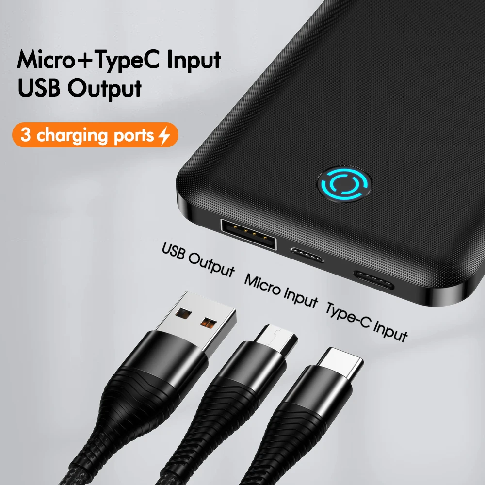YKZ 10000 мАч Внешний аккумулятор портативный USB Type C Мини быстрая зарядка мобильный