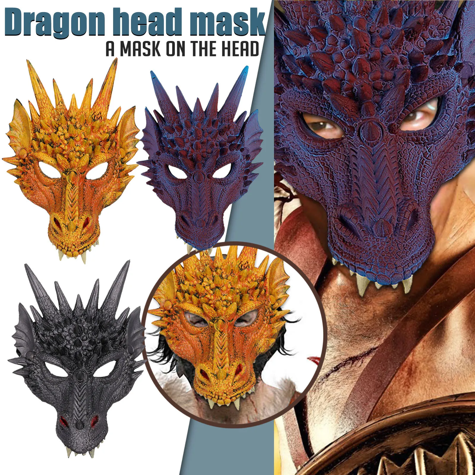 

Halloween Props 3D Dragon Mask Half Face Mask For Kids Teens Halloween Costume Party Decorations Adult Dragon Cosplay Props #M