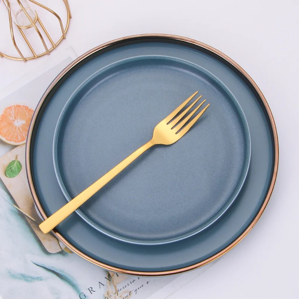 Cutlery Set Gold Stainless Steel 5 Piece with Tea Fork Tableware Dinnerware Spoons Knives Eco Friendly | Дом и сад