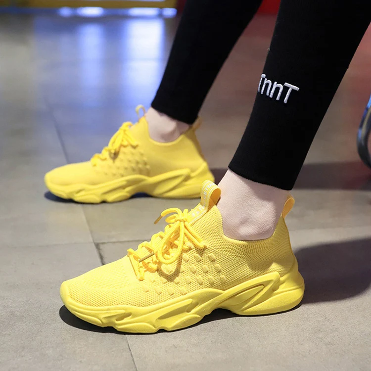 Женская обувь желтые Зеленые кроссовки из сетчатого материала для женщин