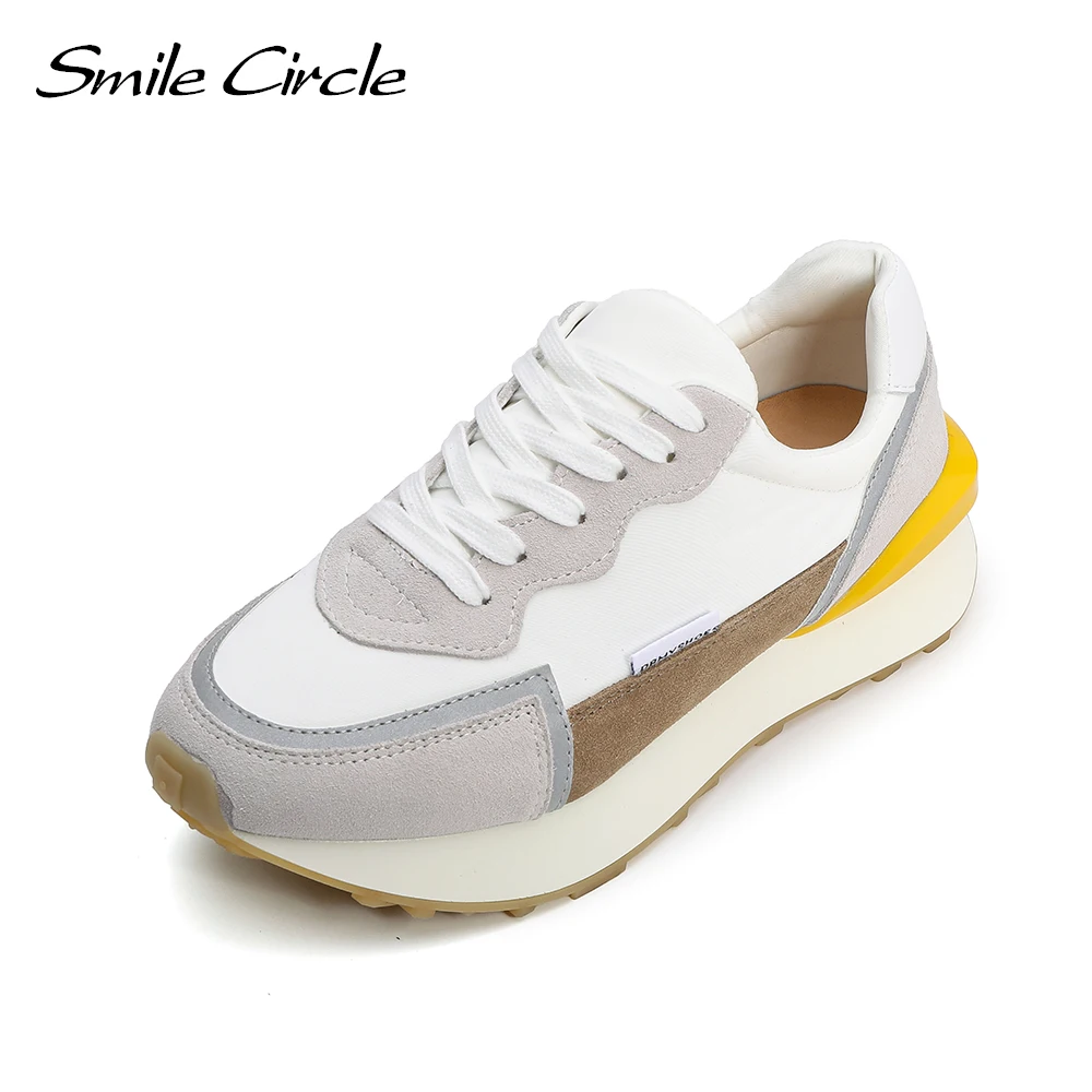 Женские кроссовки из коровьей кожи Smile Circle весенние дышащие на плоской платформе