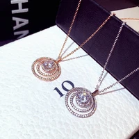 cute multiple round pedant with bling zircon stone silver color long chain necklace for women fashion jewelry