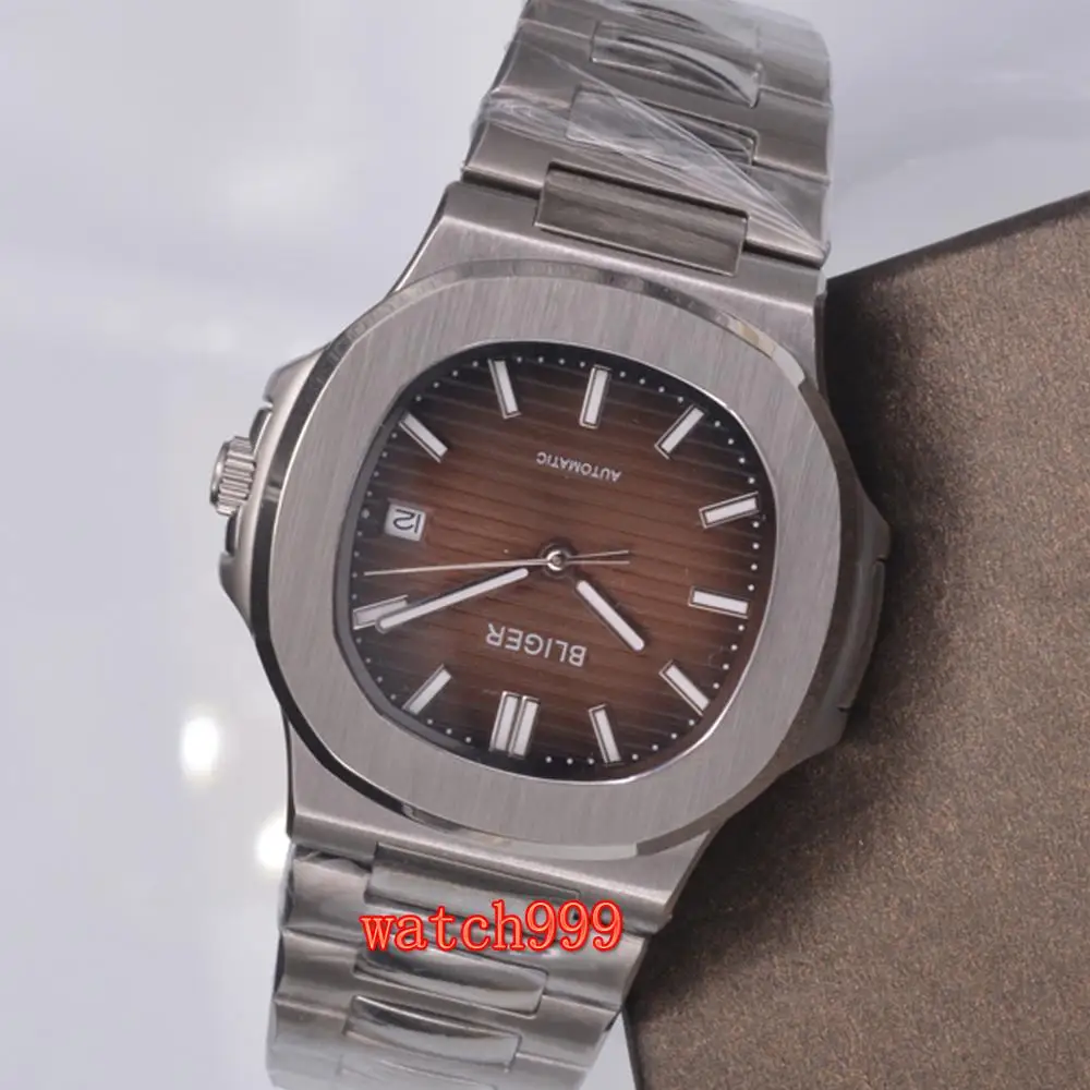 Мужские автоматические часы BLIGER 39 мм Циферблат Кофе модный дизайн серебристый