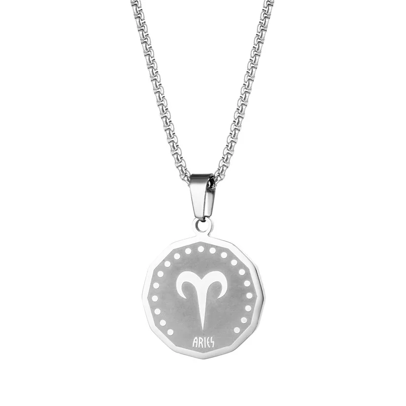 

2021 Silver color 12 Constellation Pendant Necklace For Women Stainless Steel Clavicle Chain Necklace Couple Jewelry Gift