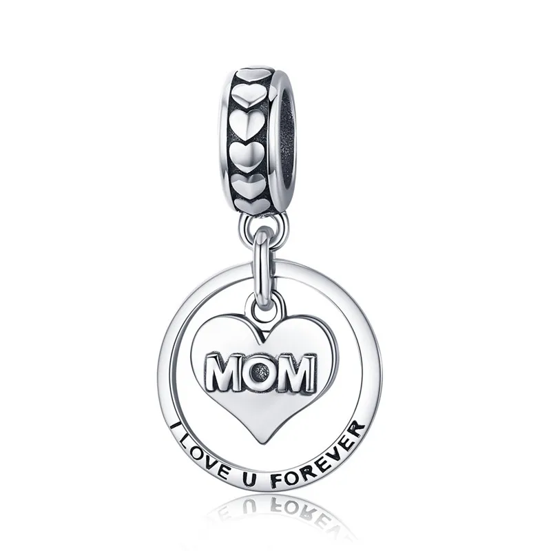 BAMOER 925 пробы серебро I Love u Forever Mom гравировка бусины подходят браслеты с подвесками и браслеты ювелирные изделия подарок матери SCC649 - Цвет камня: SCC649