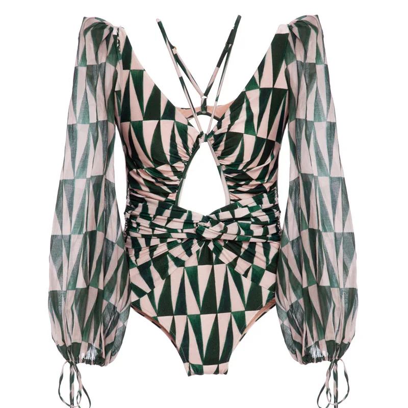 Женский купальник с высокой талией Цельный женский в стиле ретро сетчатый