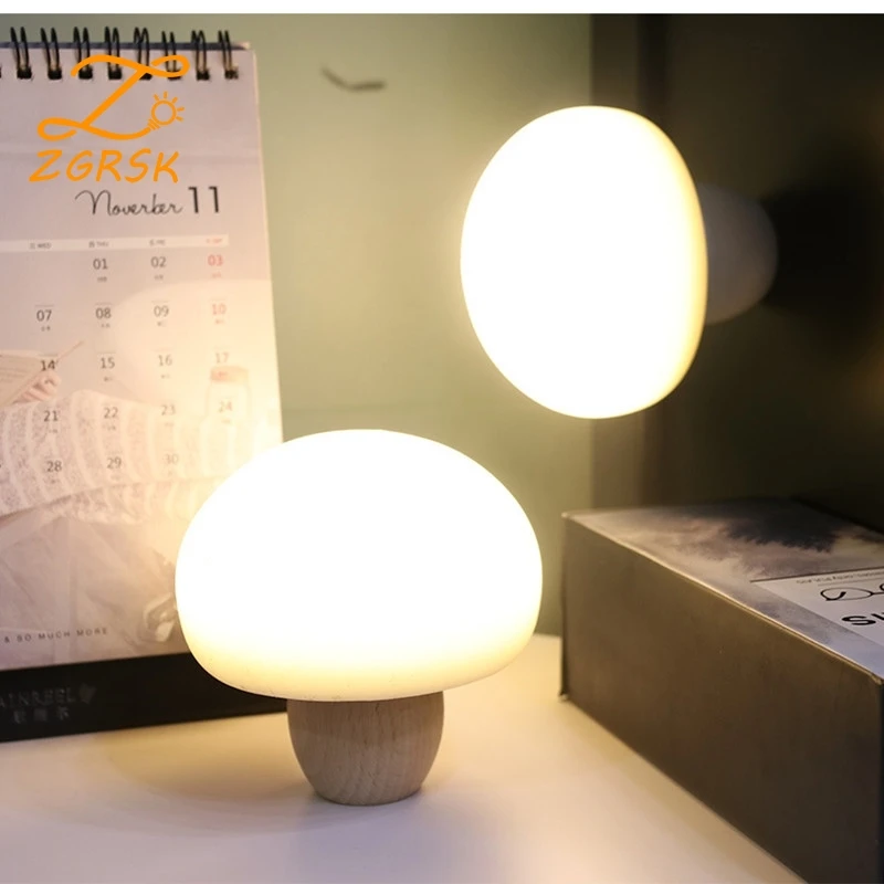 

Magnet Silicone LED Night Lamp Brightness Adjustable Mushroom Pat Switch Wooden Base Timing LED Night Light For Children's Gift
