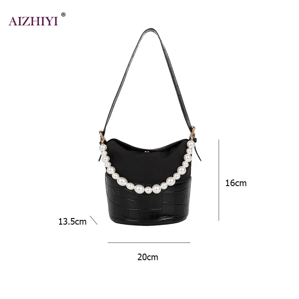 

Fashion Stone Pattern Shoulder Pearl Handbag Female PU Leather Splicing Top-handle Bag Casual Elegant Chain Street Commuter Tote