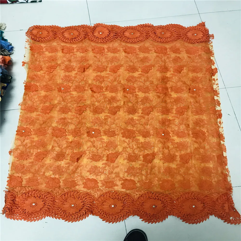 Good quality big pary polyester tulle net flower lace embroidered fabric lilac color