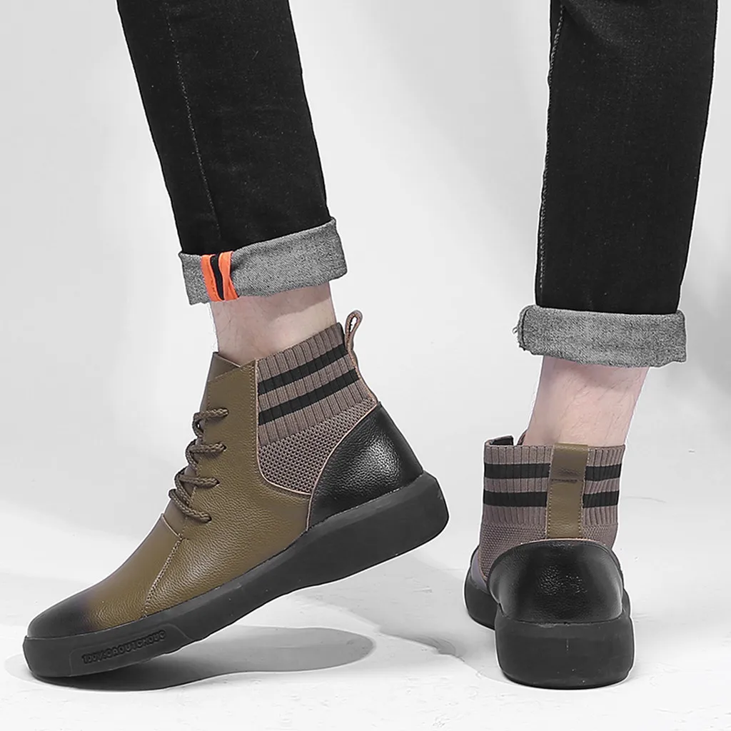 

Knitting Stitching Men Winter Shoes Strap Men Winter Boots British Wind Boots For Men Male Leather Boots Large Size 38-45